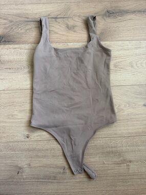 Abercrombie & Fitch Squareneck Tank Bodysuit in Taupe